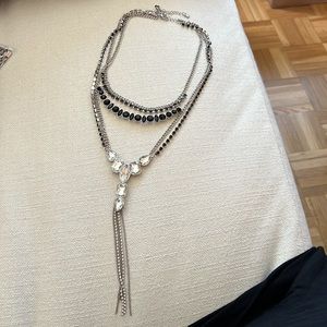 NWOT Thalia Sodi Silver-Tone Multi-Crystal Chain Fringe Layered Lariat Necklace